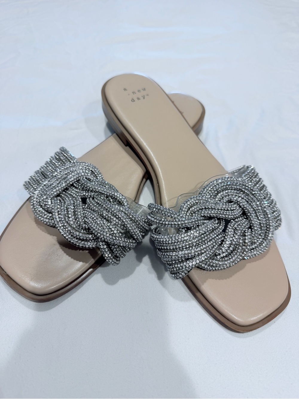 a new day Nude Slide Sandals with Silver Crystal Knot